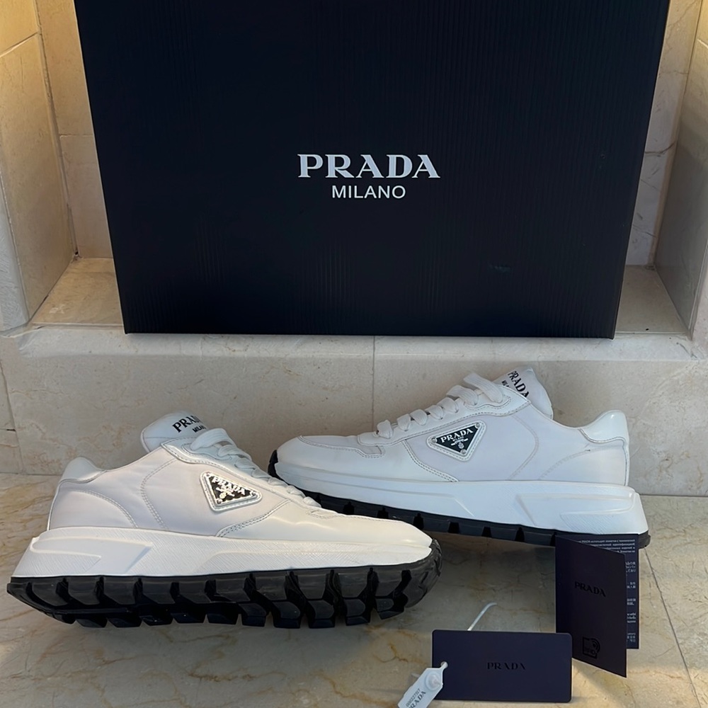 PRADA sneakers with box, size 39, white/black